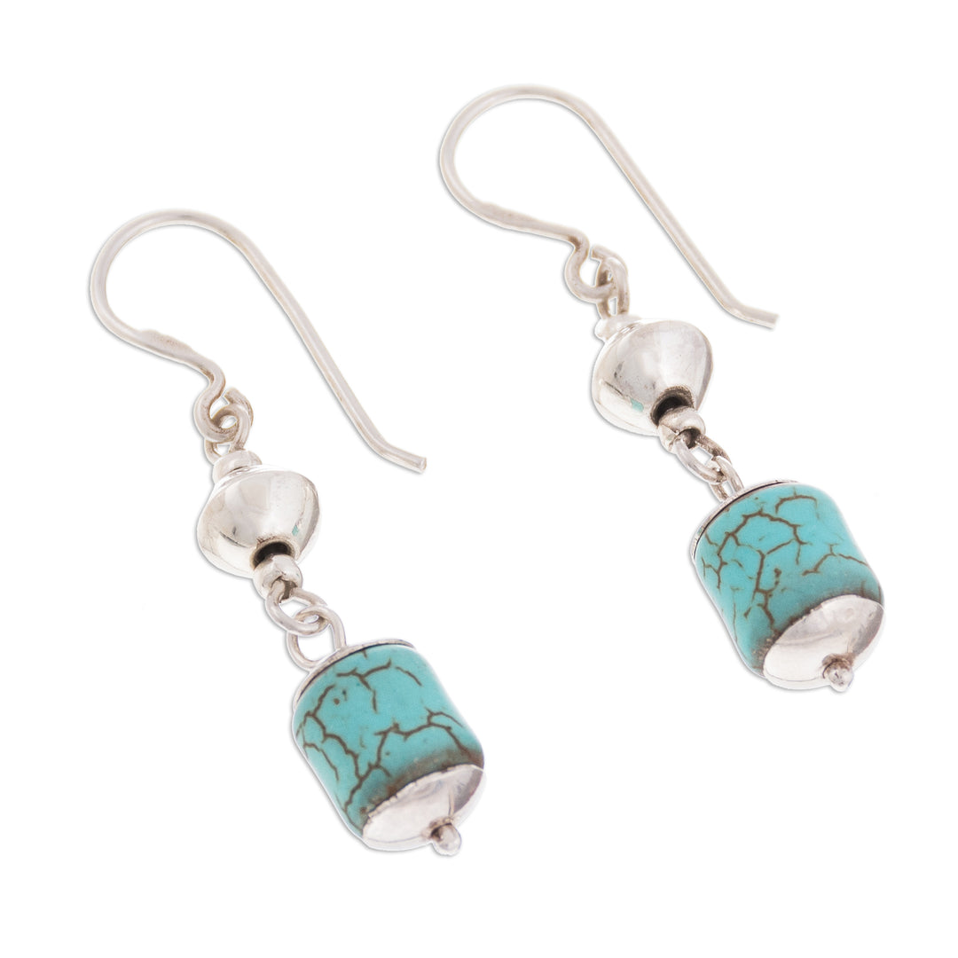 Sterling Silver and Recon. Turquoise Dangle Earrings - Brilliance of the Ocean