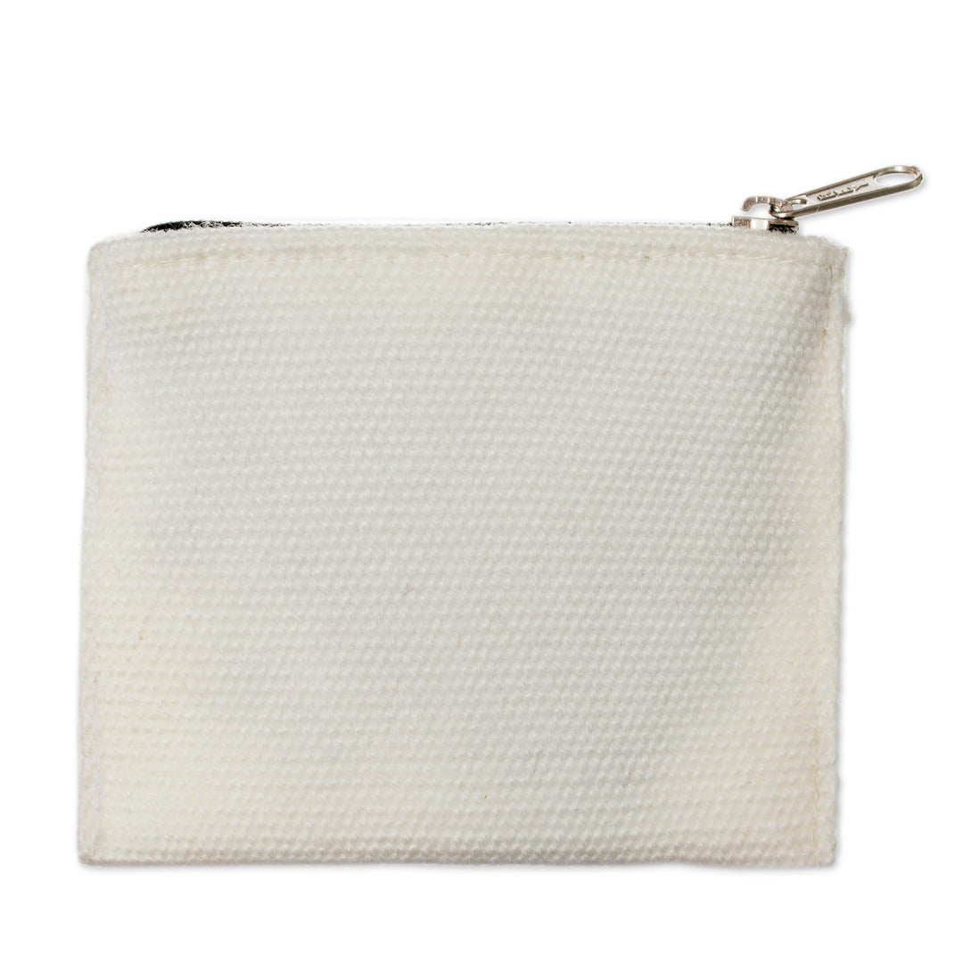 Embroidered Floral White Alpaca Blend Coin Purse - Floral Keeper in White