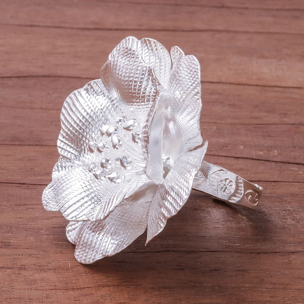 Handcrafted Sterling Silver Flower Cocktail Ring - Nice Flower
