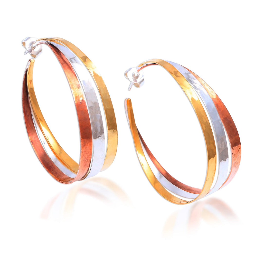 Gold Accent Sterling Silver Half-Hoop Earrings from Bali - Metallic Rainbow