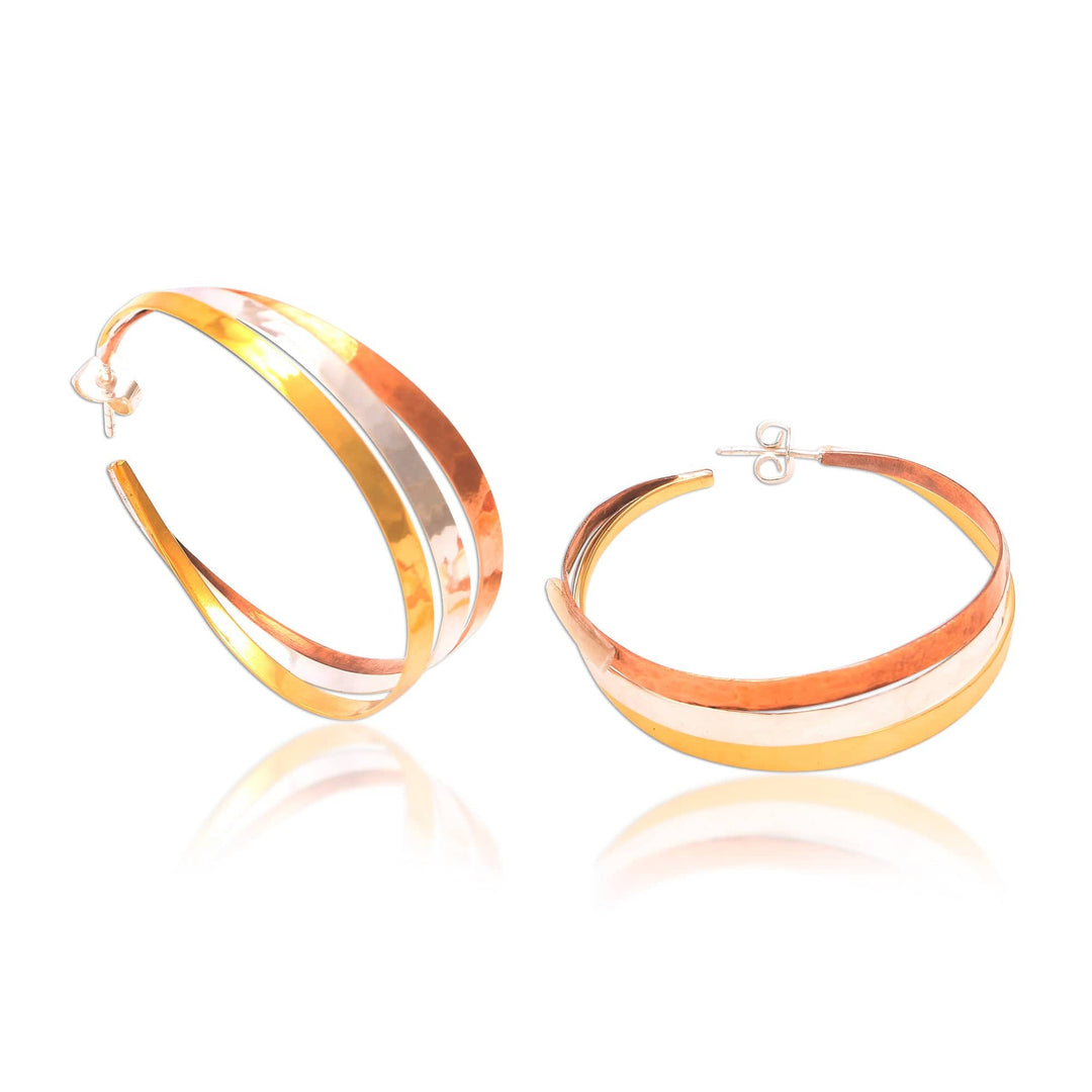 Gold Accent Sterling Silver Half-Hoop Earrings from Bali - Metallic Rainbow
