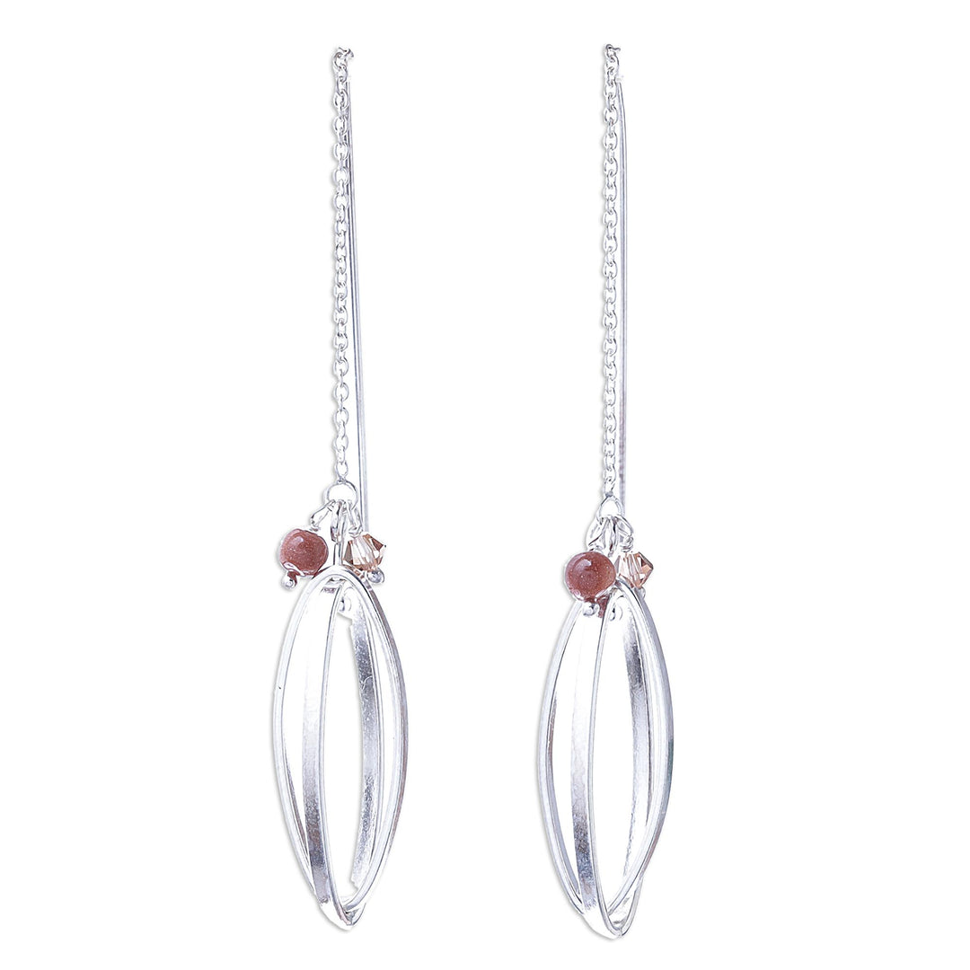 Double Ellipse on Chain Sterling Silver Threader Earrings - Nested Windows