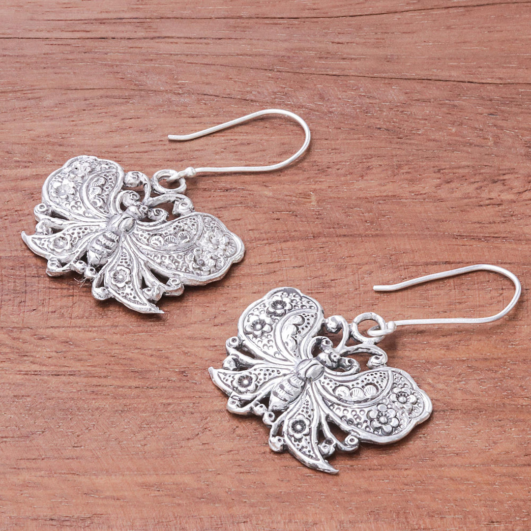 Handmade 925 Sterling Silver Butterfly Dangle Earrings - Fluttering Butterfly