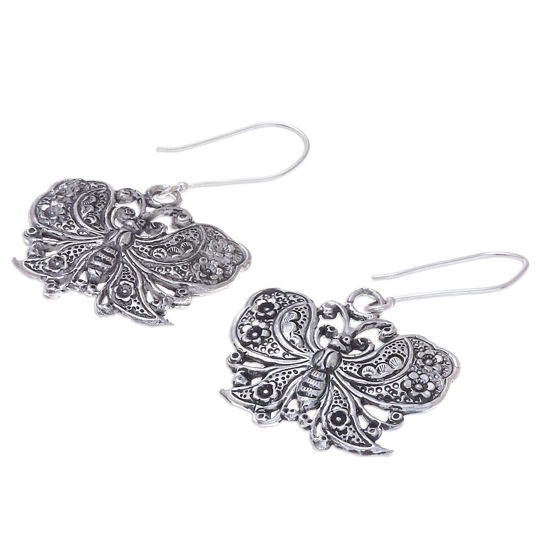 Handmade 925 Sterling Silver Butterfly Dangle Earrings - Fluttering Butterfly