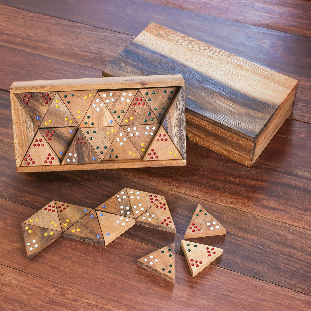 Wood 3-Sided Domino Set Crafted in Thailand - Triple Threat