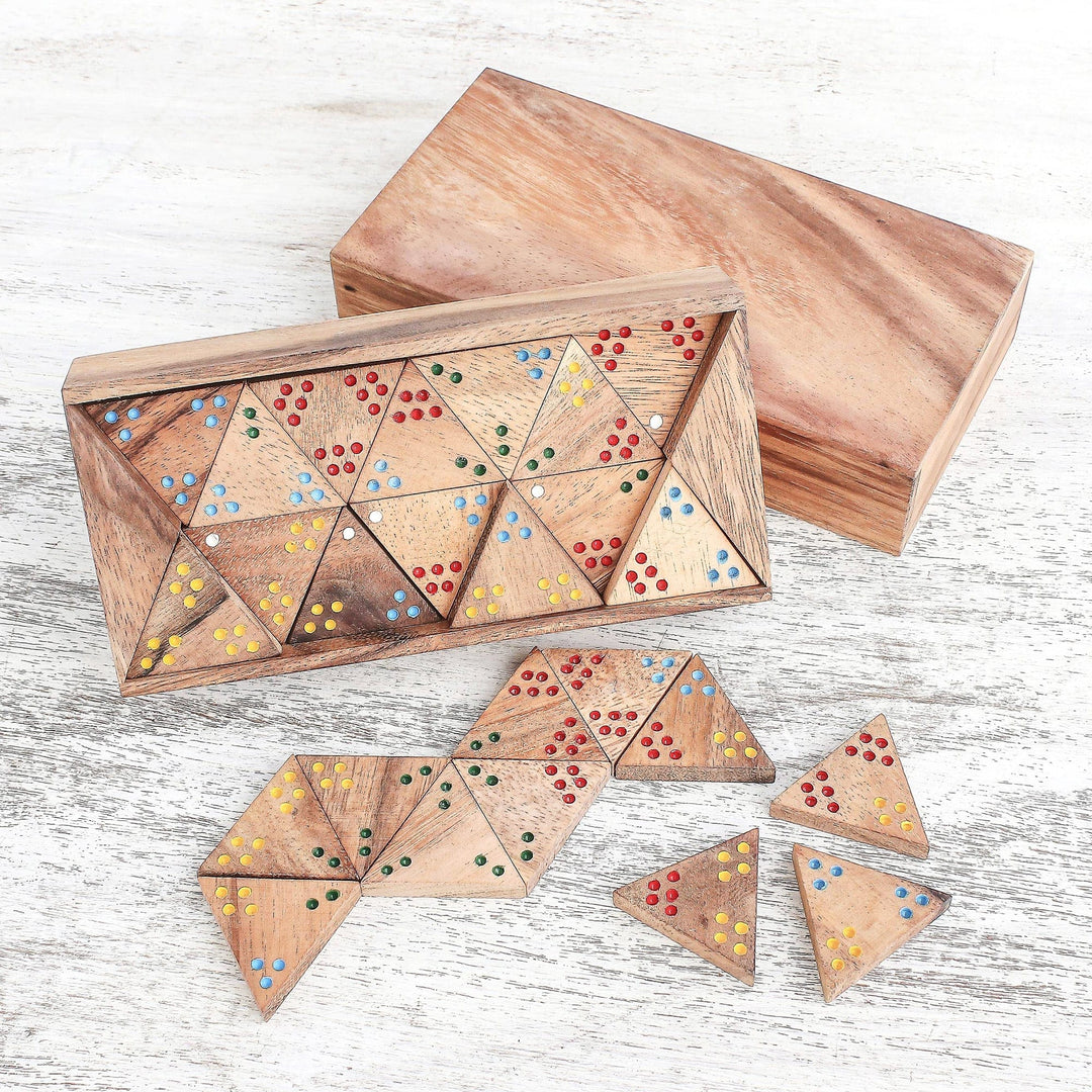 Wood 3-Sided Domino Set Crafted in Thailand - Triple Threat