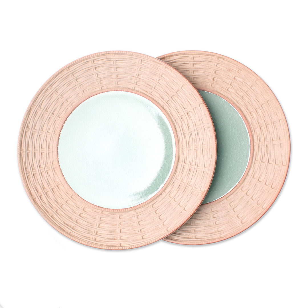 Celadon Ceramic Plates in Green from Thailand (Pair) - Country Meal