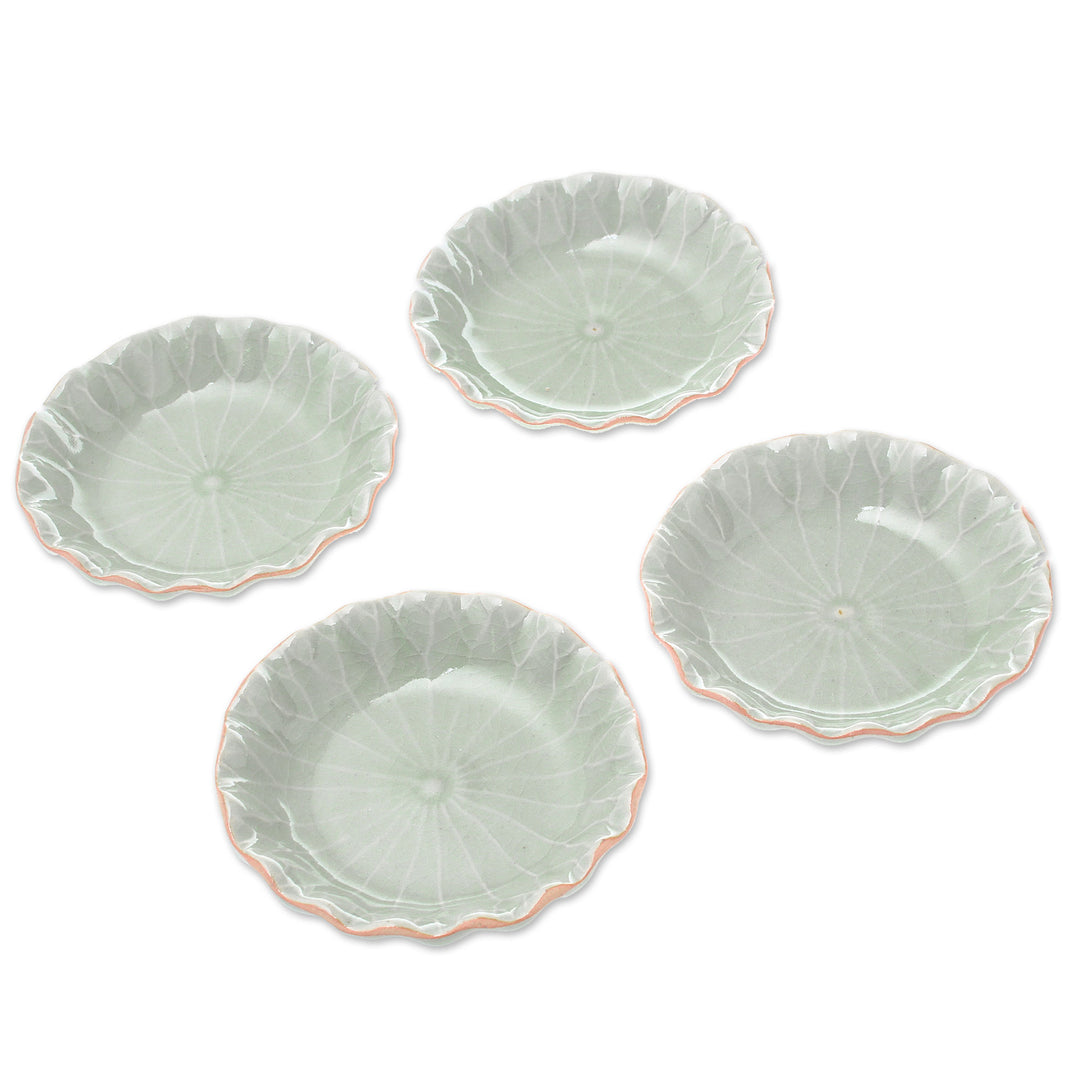 Lotus Leaf Celadon Ceramic Appetizer Bowls (Set of 4) - Festive Lotus