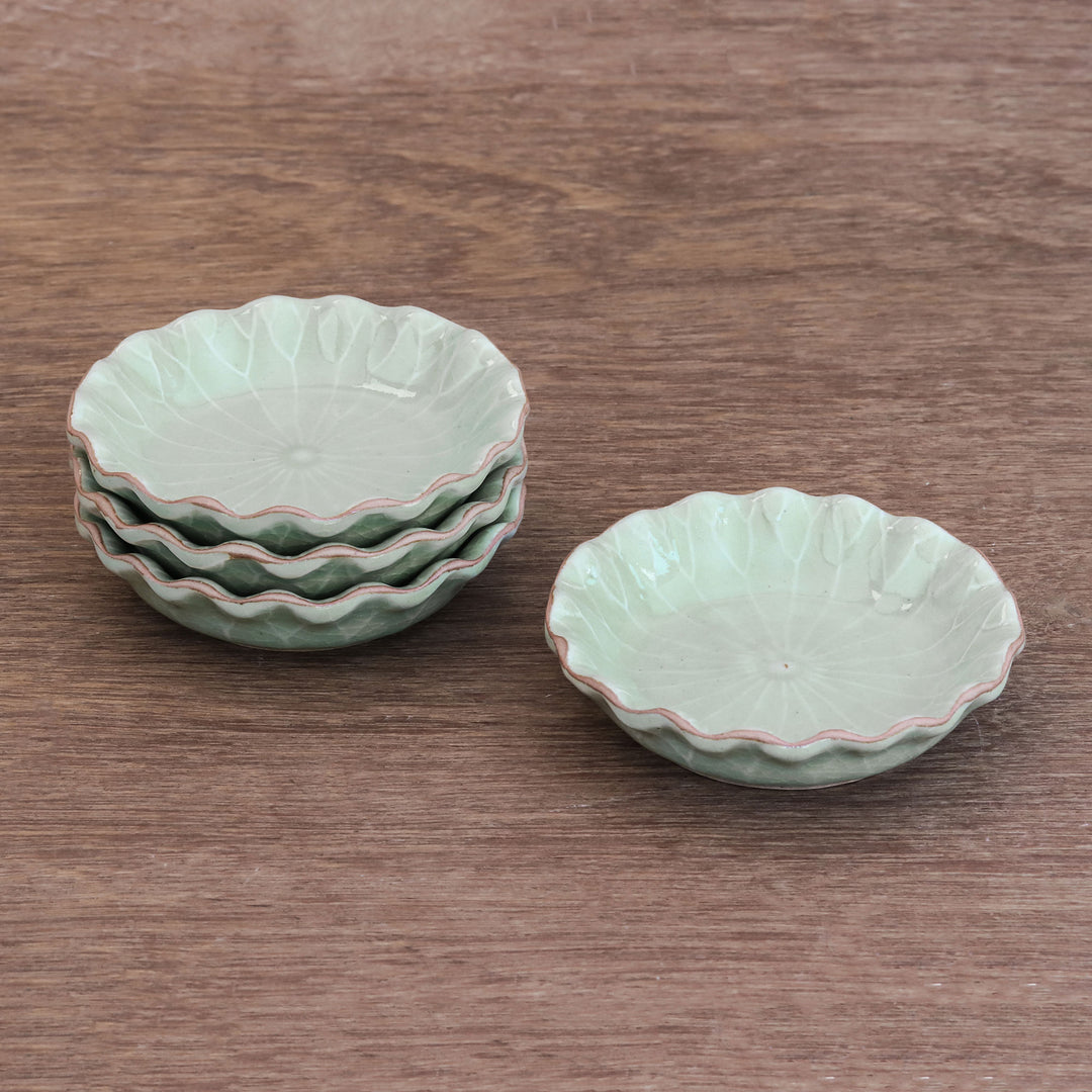 Lotus Leaf Celadon Ceramic Appetizer Bowls (Set of 4) - Festive Lotus