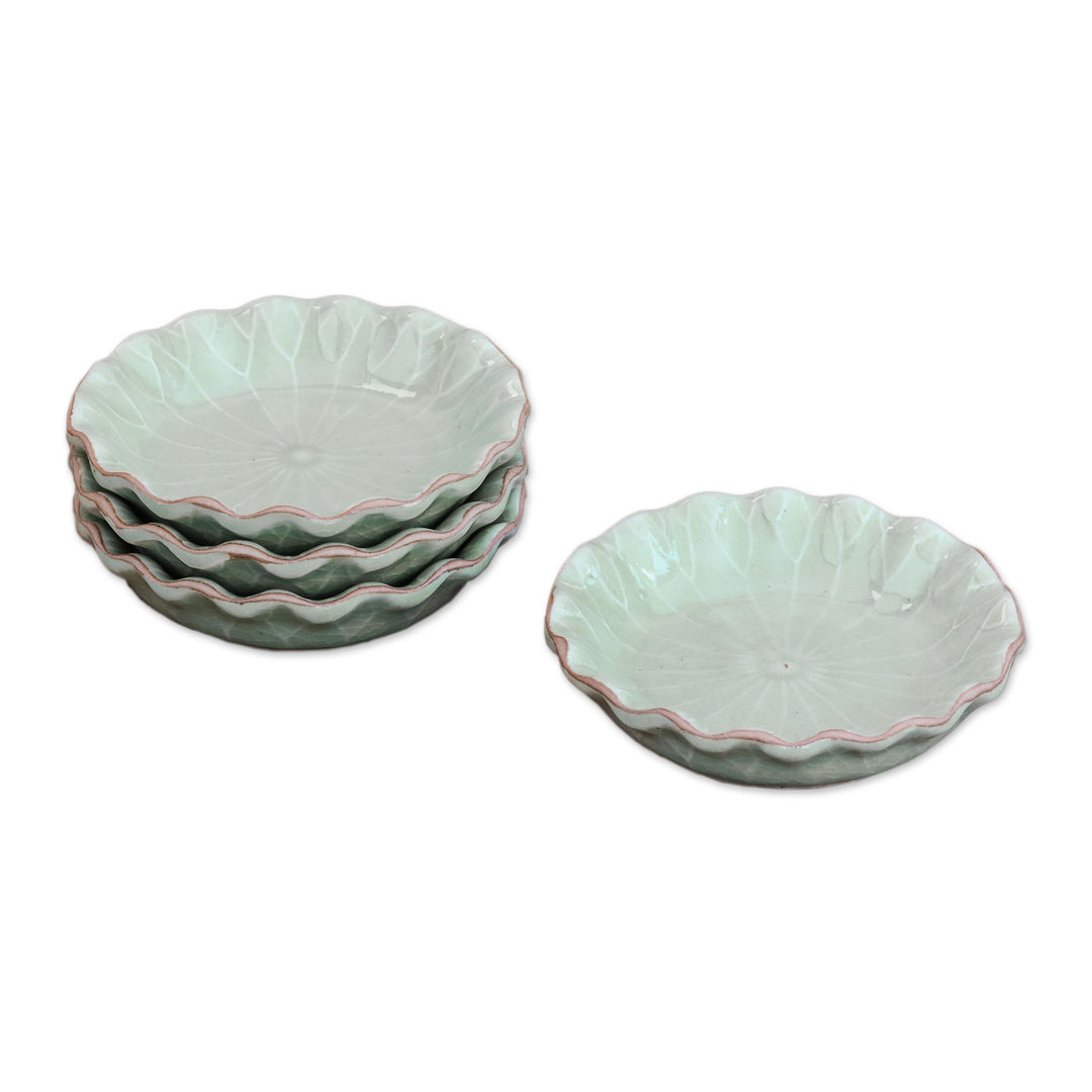 Lotus Leaf Celadon Ceramic Appetizer Bowls (Set of 4) - Festive Lotus