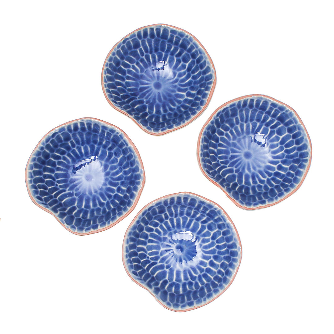Blue Ceramic Appetizer Bowls from Thailand (Set of 4) - Sunflower Dream
