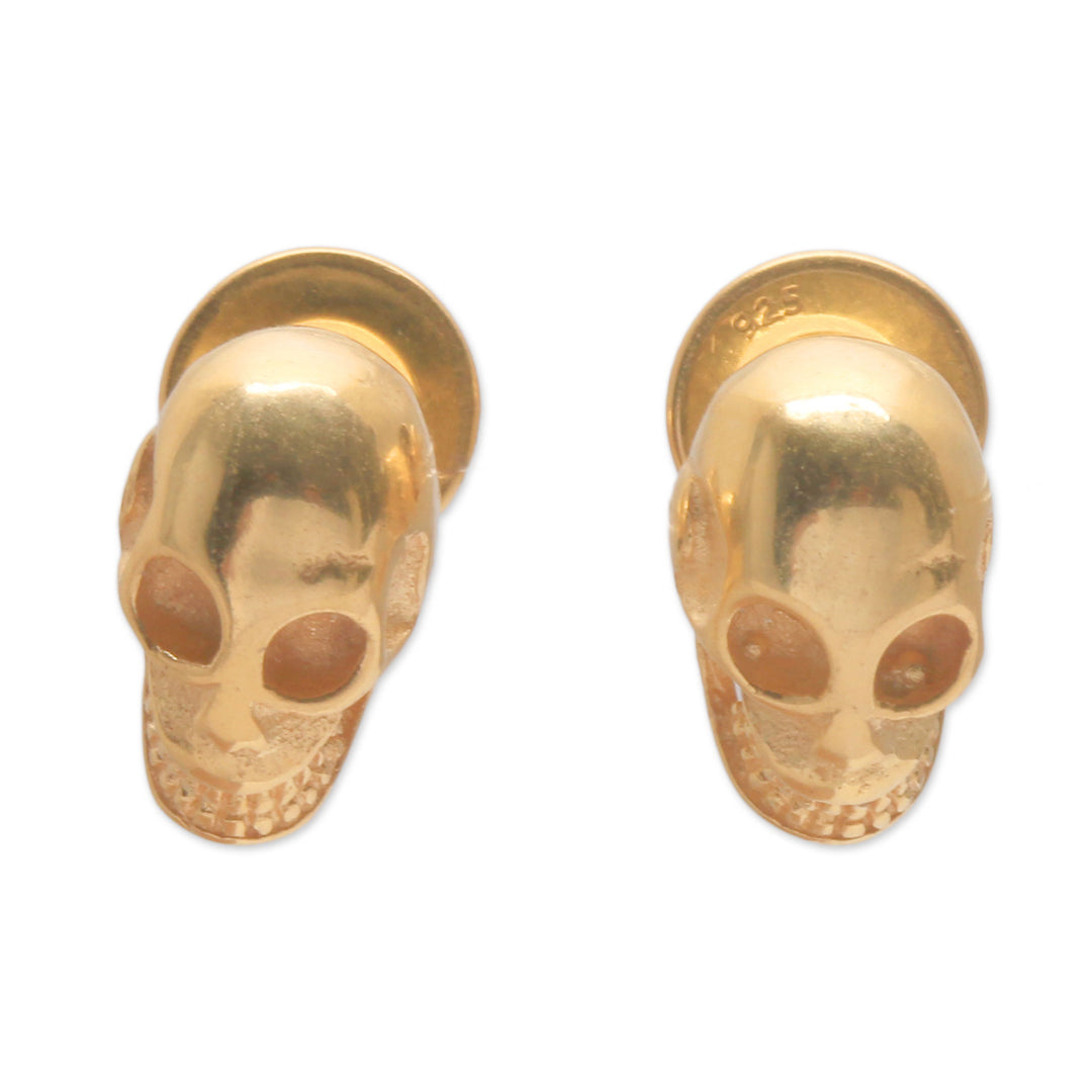 Gold Plated Sterling Silver Skull Earrings from Bali - Skull Kingdom