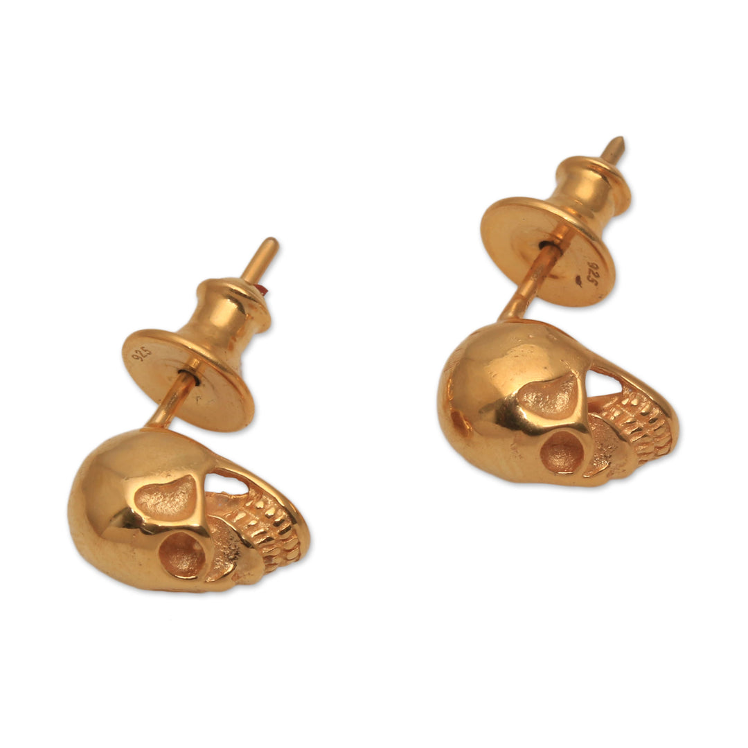 Gold Plated Sterling Silver Skull Earrings from Bali - Skull Kingdom