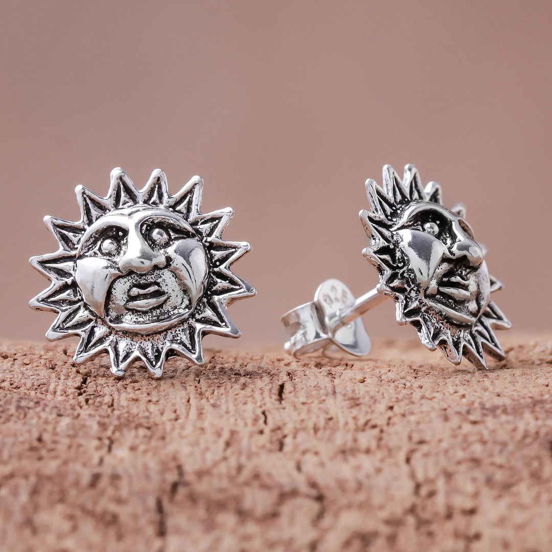Sterling Silver Sun Stud Earrings from Thailand - Whimsical Suns
