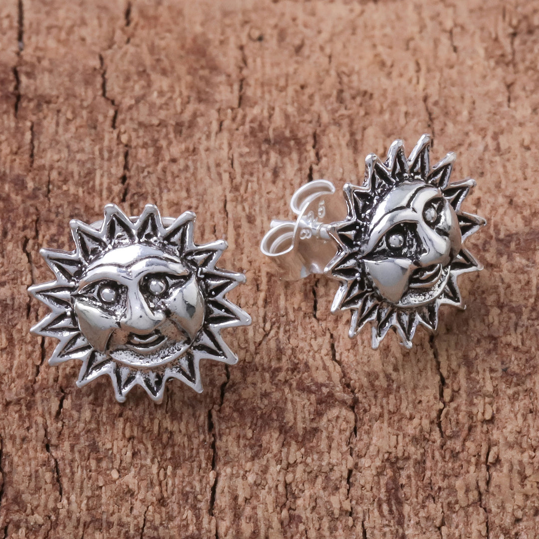 Sterling Silver Sun Stud Earrings from Thailand - Whimsical Suns