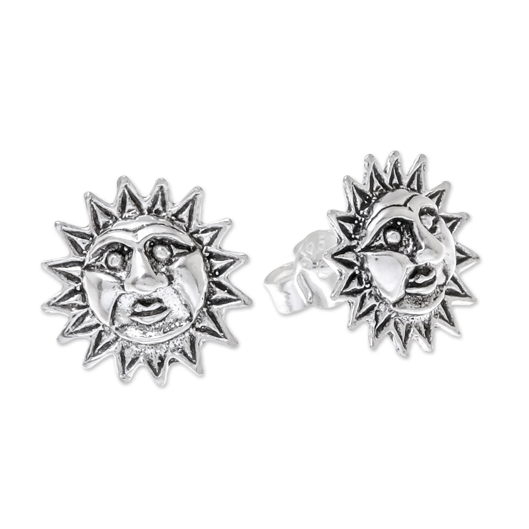 Sterling Silver Sun Stud Earrings from Thailand - Whimsical Suns
