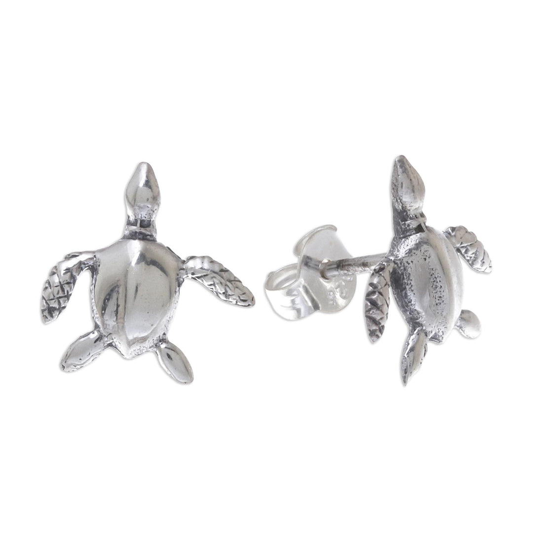 Sterling Silver Sea Turtle Stud Earrings from Thailand - Sea Turtle Bliss