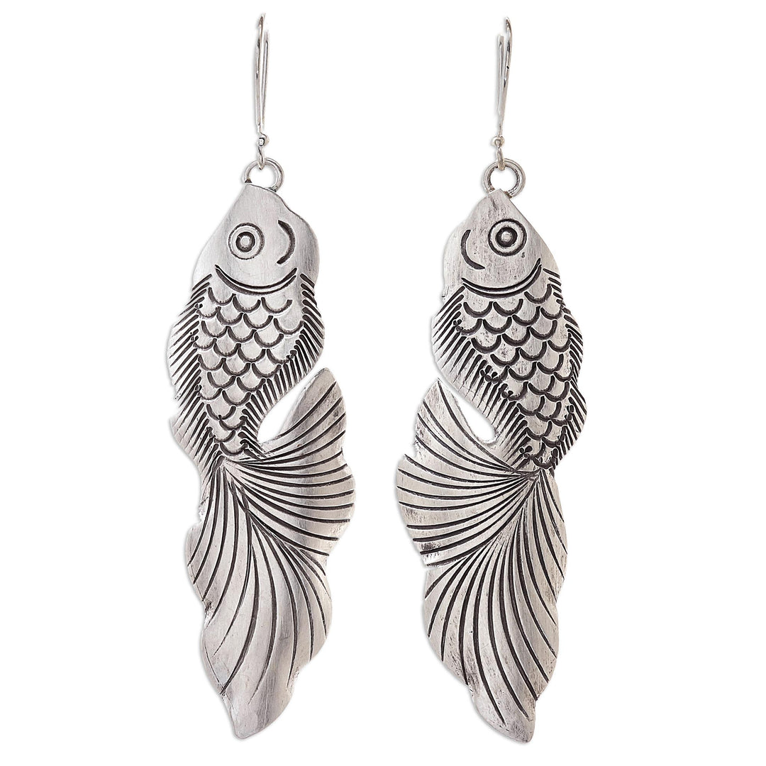 Sterling Silver Goldfish Dangle Earrings from Thailand - Goldfish Bliss