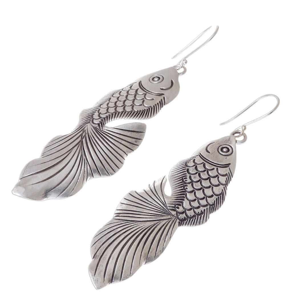 Sterling Silver Goldfish Dangle Earrings from Thailand - Goldfish Bliss