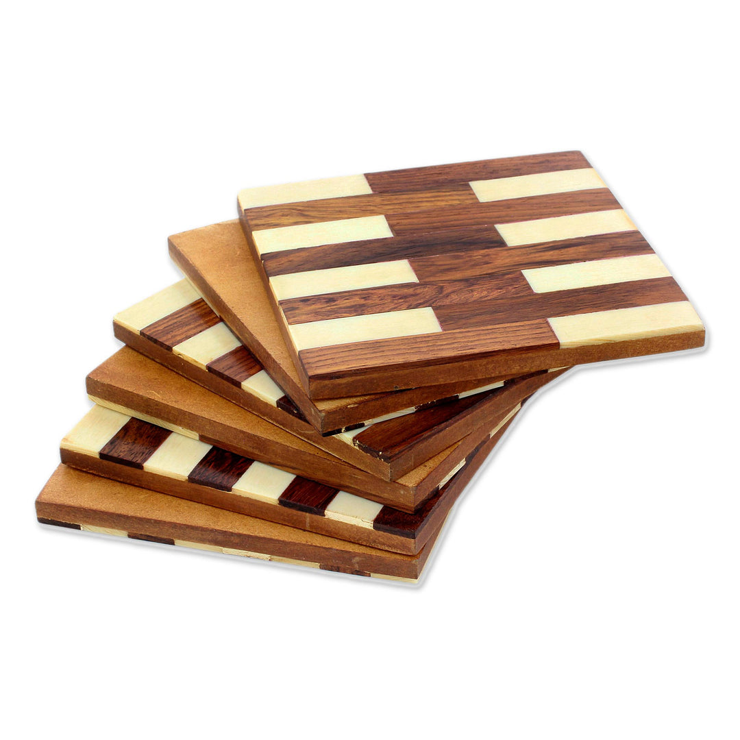 Mango Wood and Bone Coasters from India (Set of 6) - Lattice Elegance