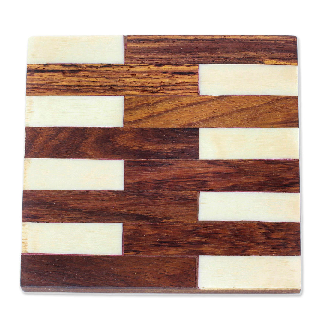 Mango Wood and Bone Coasters from India (Set of 6) - Lattice Elegance
