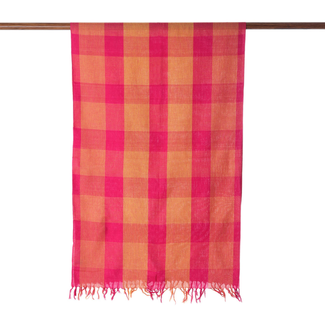Patterned Cotton Shawl in Fuchsia and Daffodil from India - Vibrant Flair