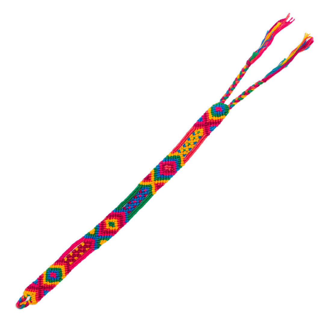 Multicolored Cotton Macrame Wristband Bracelet - Mandala Geometry