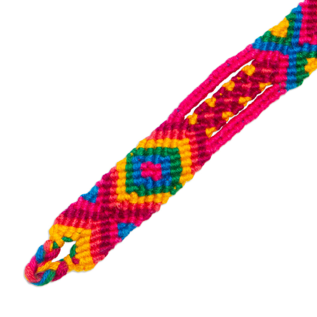 Multicolored Cotton Macrame Wristband Bracelet - Mandala Geometry