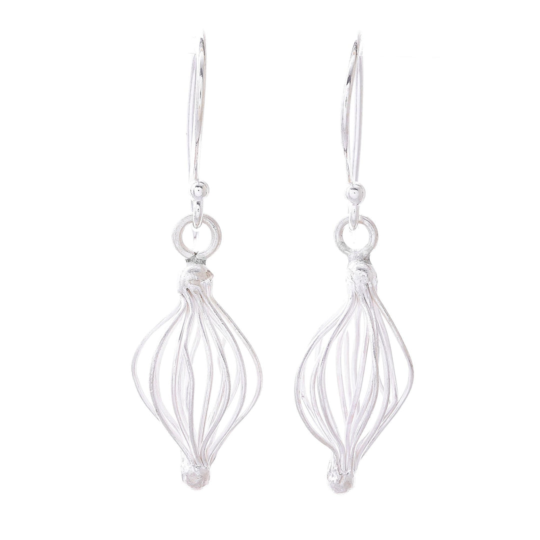 Sterling Silver Wire Dangle Earrings from Thailand - Beautiful Cage