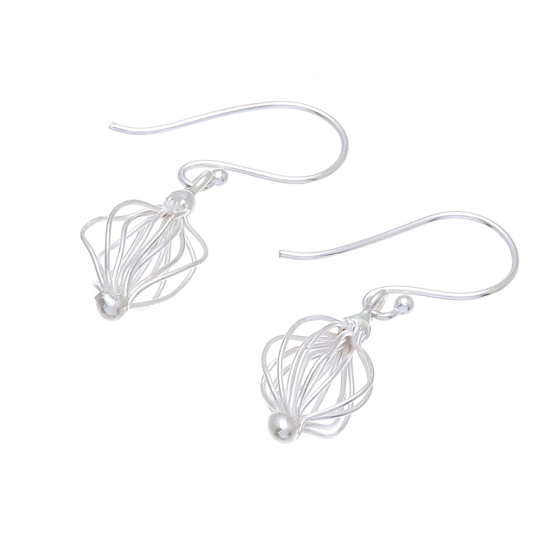 Sterling Silver Wire Dangle Earrings from Thailand - Beautiful Cage