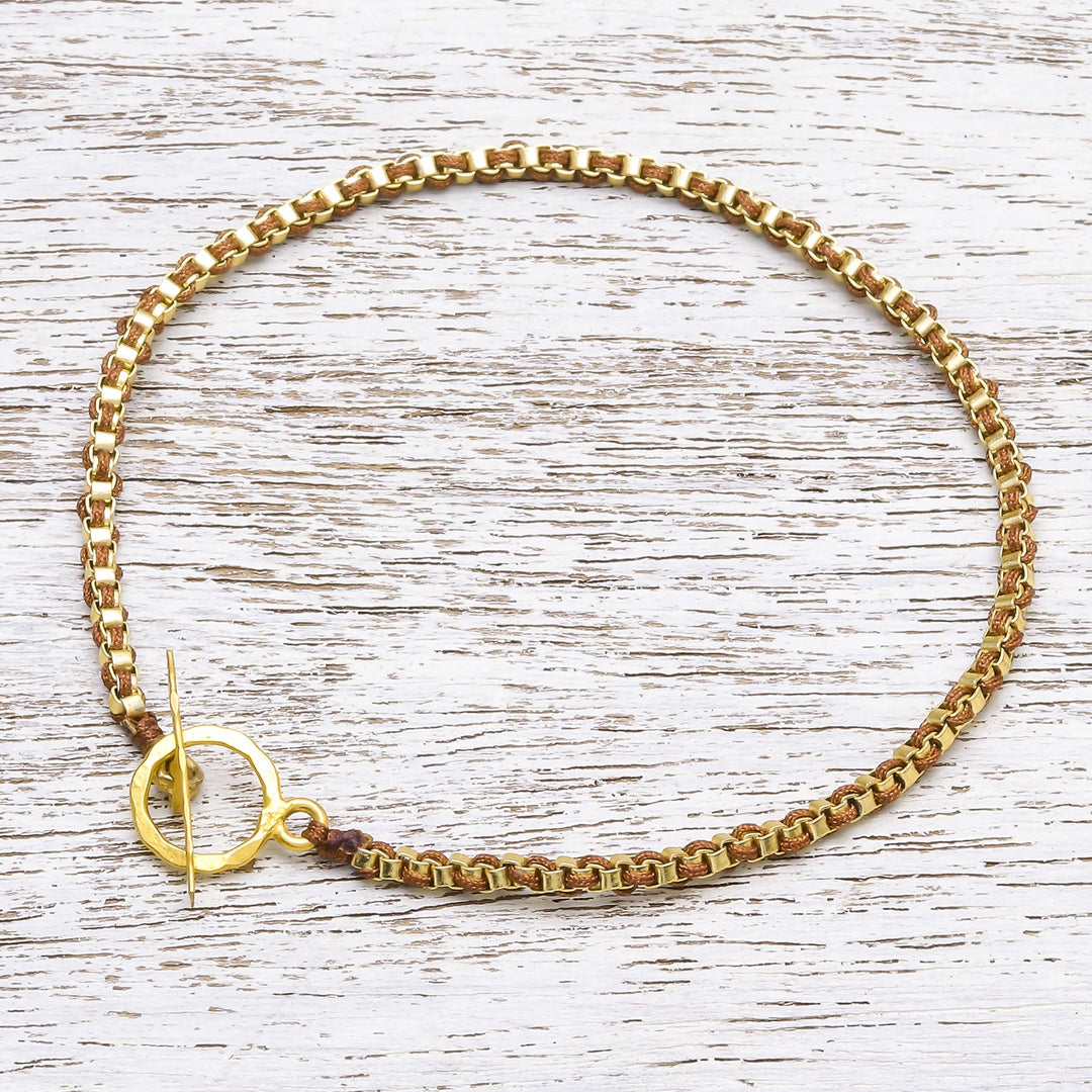 Gold Plated Brass Chain Bracelet in Brown from Thailand - Golden Day in Brown