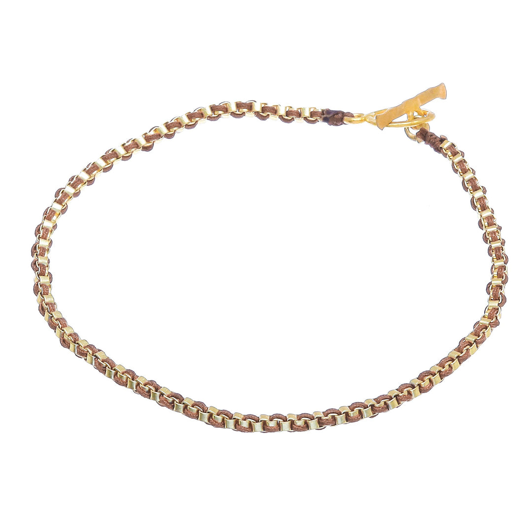 Gold Plated Brass Chain Bracelet in Brown from Thailand - Golden Day in Brown