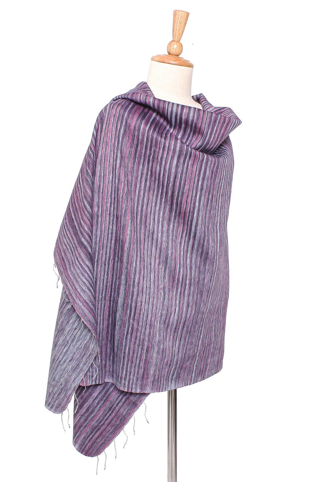 Striped Silk and Cotton Blend Shawl in Pink from Thailand - Gorgeous Stripes in Pink