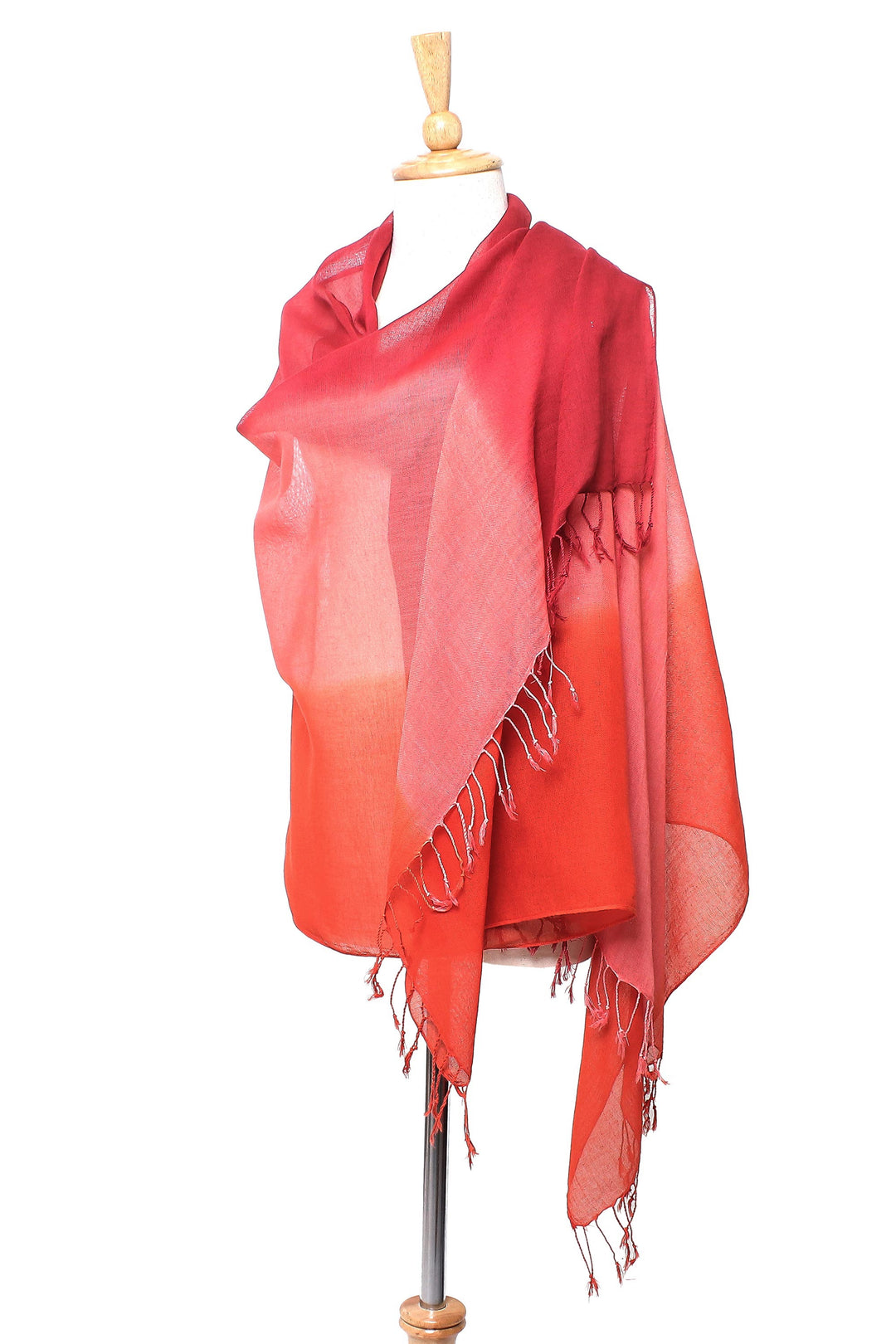 Ombre Cotton Shawl in Red and Orange from Thailand - Beautiful Sunset