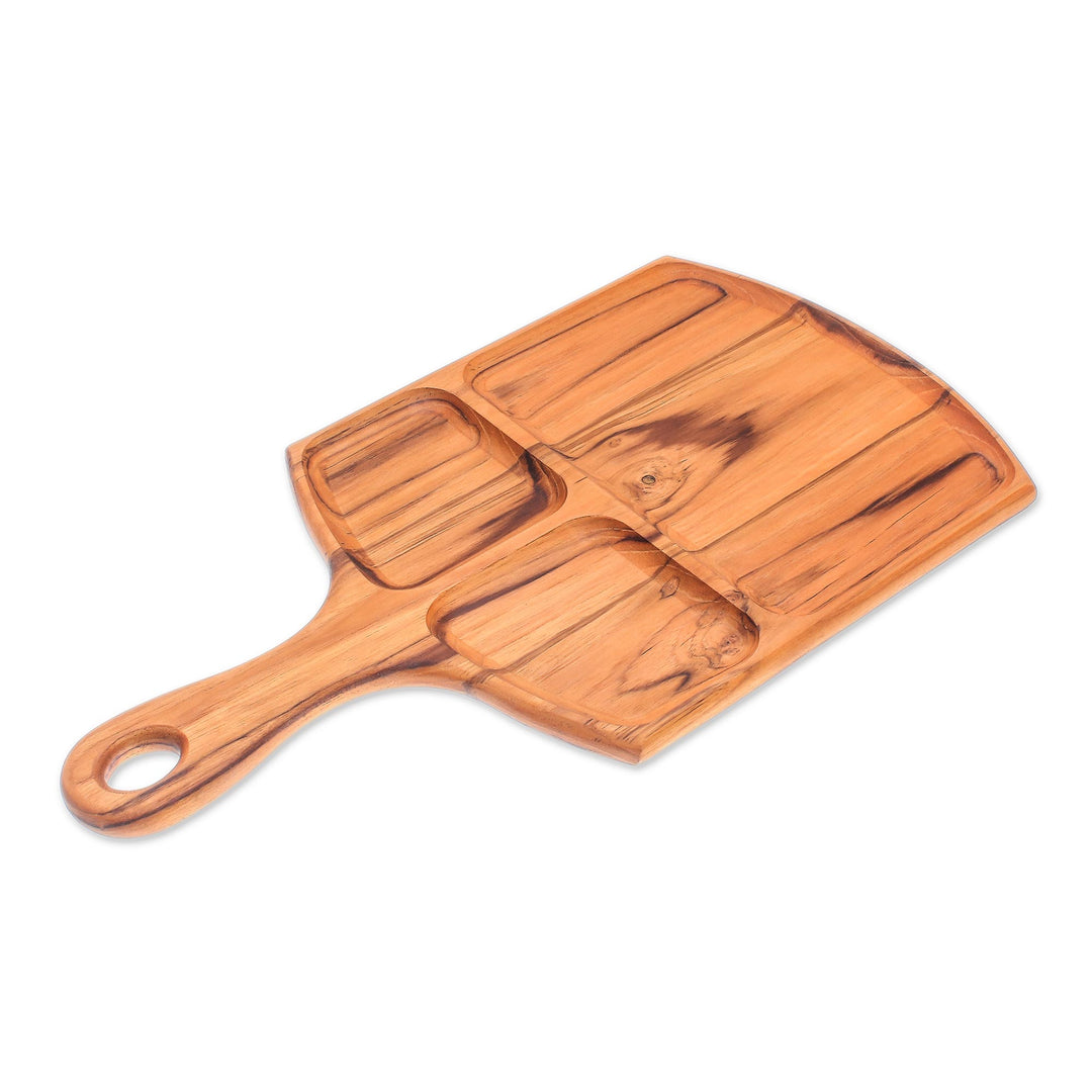 Sectioned Teak Wood Tray Crafted in Thailand - Delightful Portion