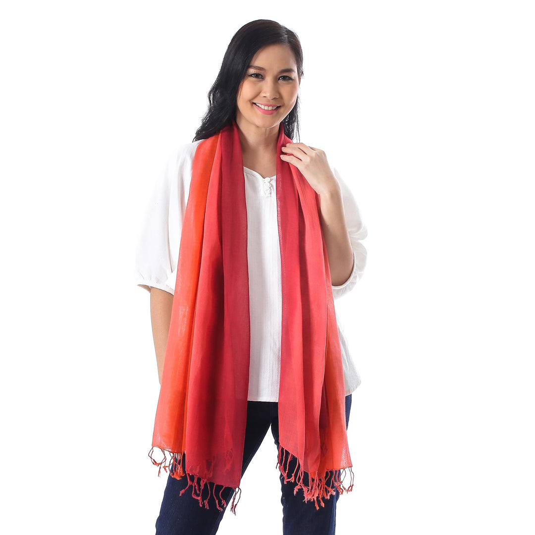 Cotton Wrap Scarves in Red Pink and Orange (Pair) - Delightful Breeze in Red