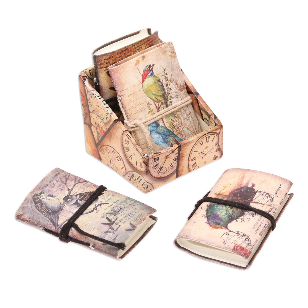 Bird Motif Paper Journals from India (Set of 4) - Birds of Time