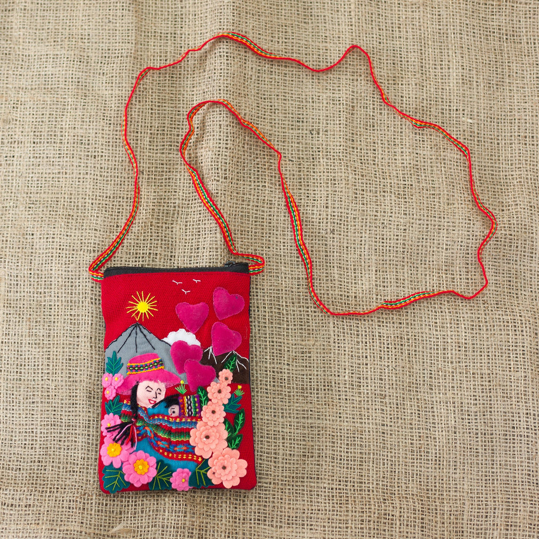 Handcrafted Arpillera Cotton Blend Cell Phone Bag from Peru - Mama of the Andes