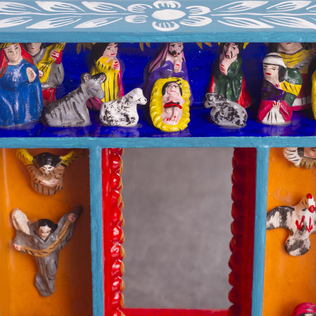 Nativity-Themed Wood and Ceramic Wall Mirror from Peru - Nativity Reflection