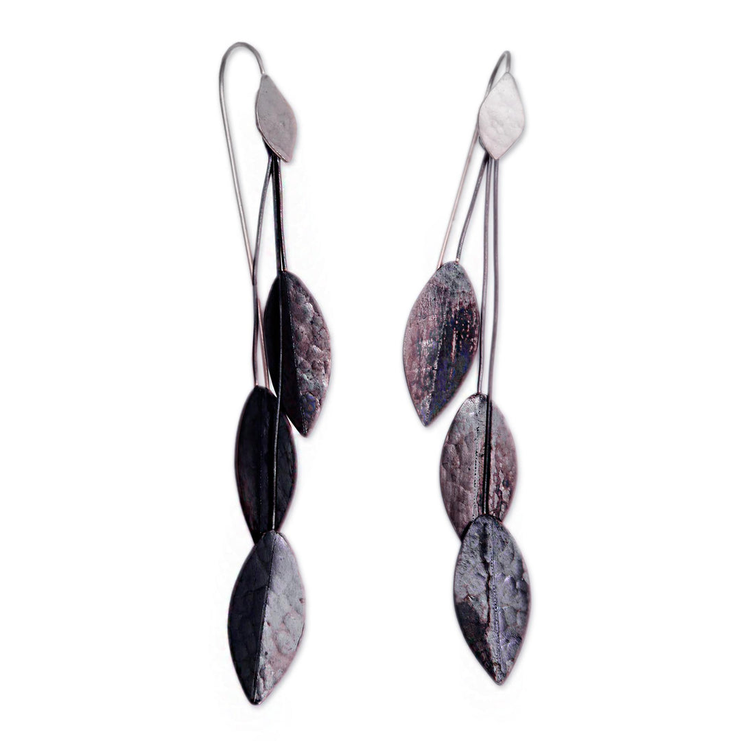 Leaf-Shaped Sterling Silver and Dark Copper Earrings - Summer Dark