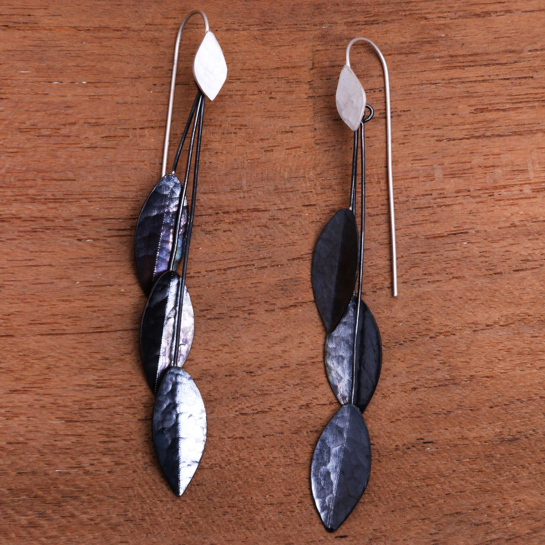 Leaf-Shaped Sterling Silver and Dark Copper Earrings - Summer Dark