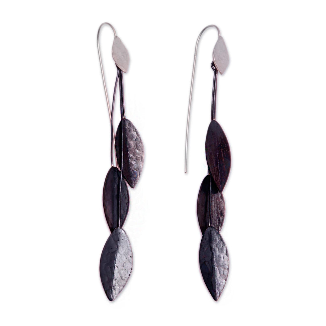 Leaf-Shaped Sterling Silver and Dark Copper Earrings - Summer Dark