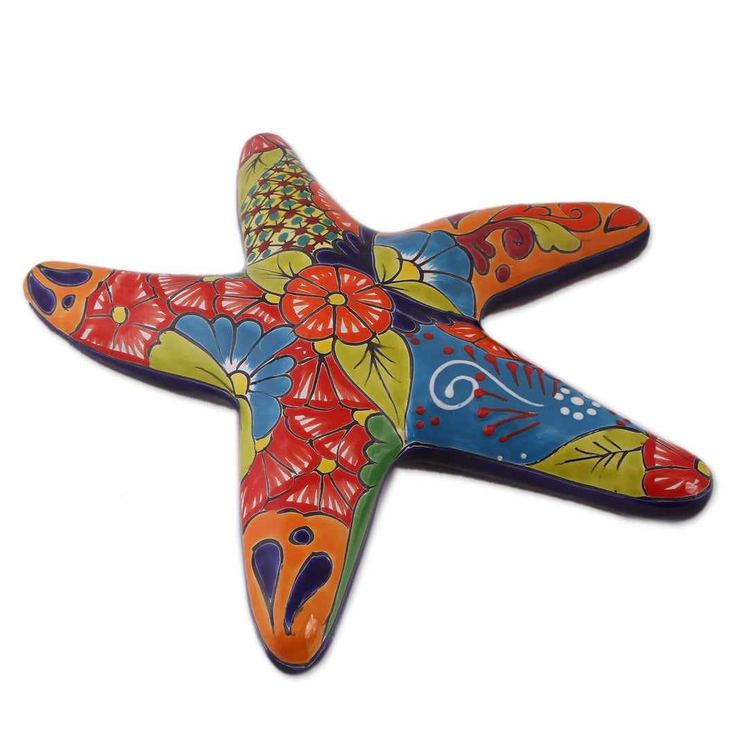 Hand-Painted Talavera-Style Ceramic Starfish Wall Sculpture - Talavera Starfish