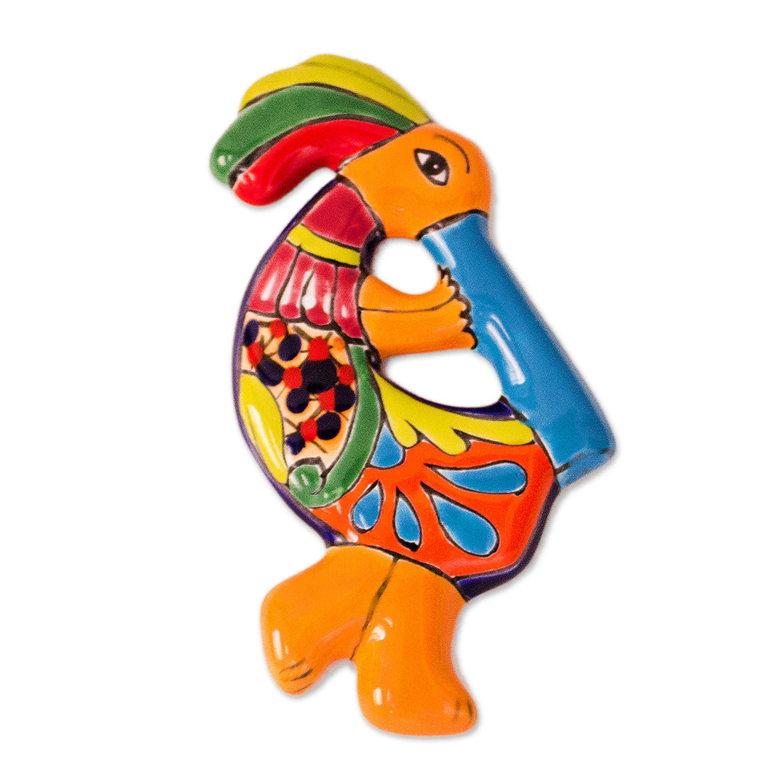 Talavera-Style Ceramic Kokopelli Wall Sculpture from Mexico - Cute Kokopelli