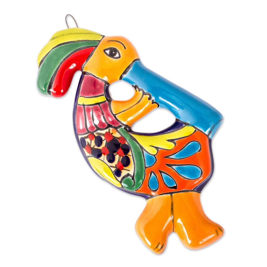 Talavera-Style Ceramic Kokopelli Wall Sculpture from Mexico - Cute Kokopelli