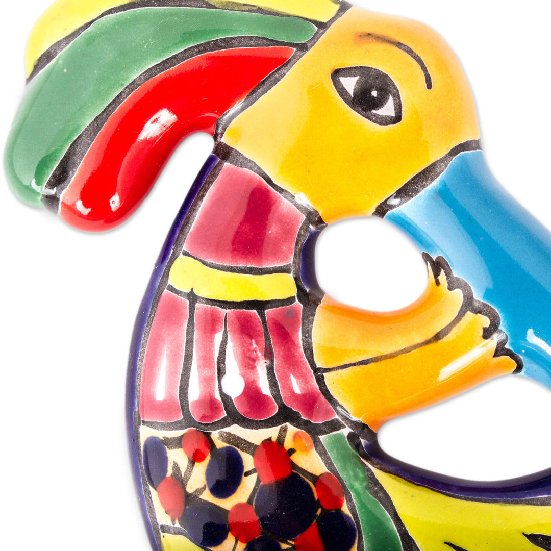 Talavera-Style Ceramic Kokopelli Wall Sculpture from Mexico - Cute Kokopelli
