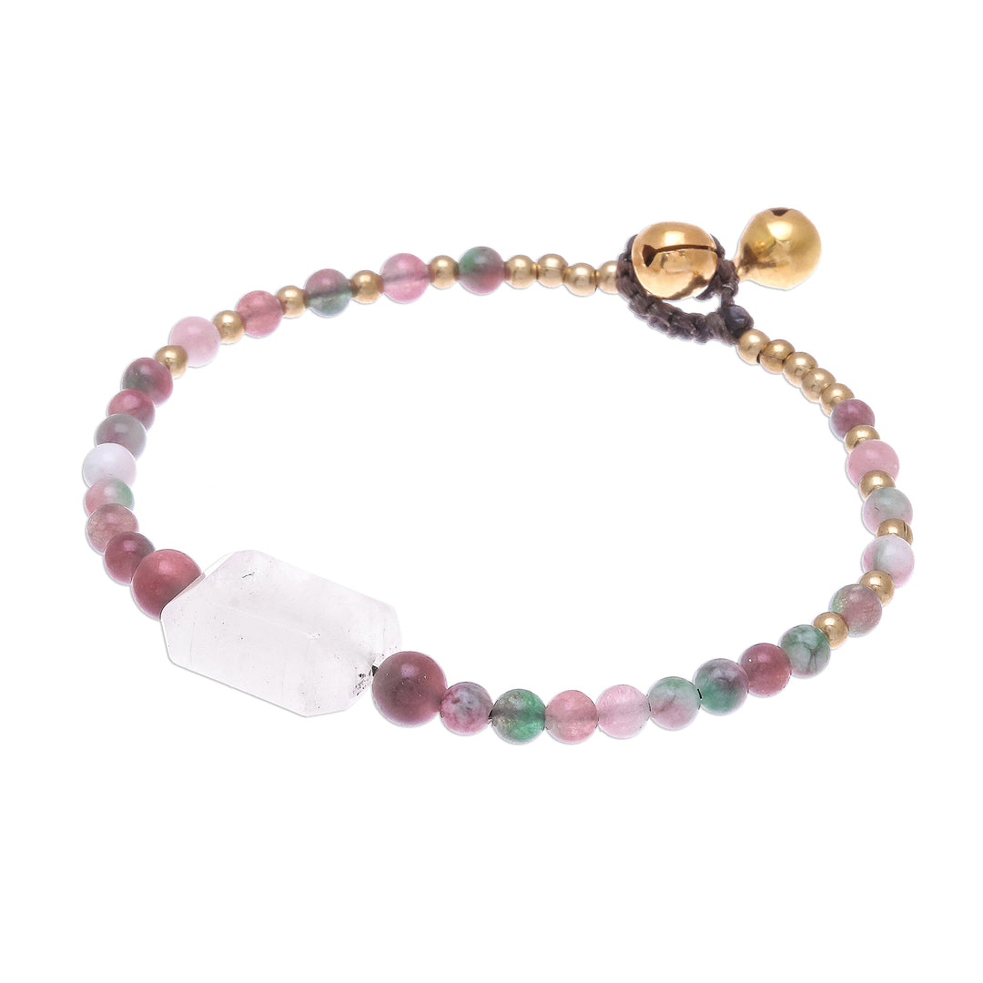 Rose Quartz and Agate Beaded Pendant Bracelet from Thailand - Magical Day