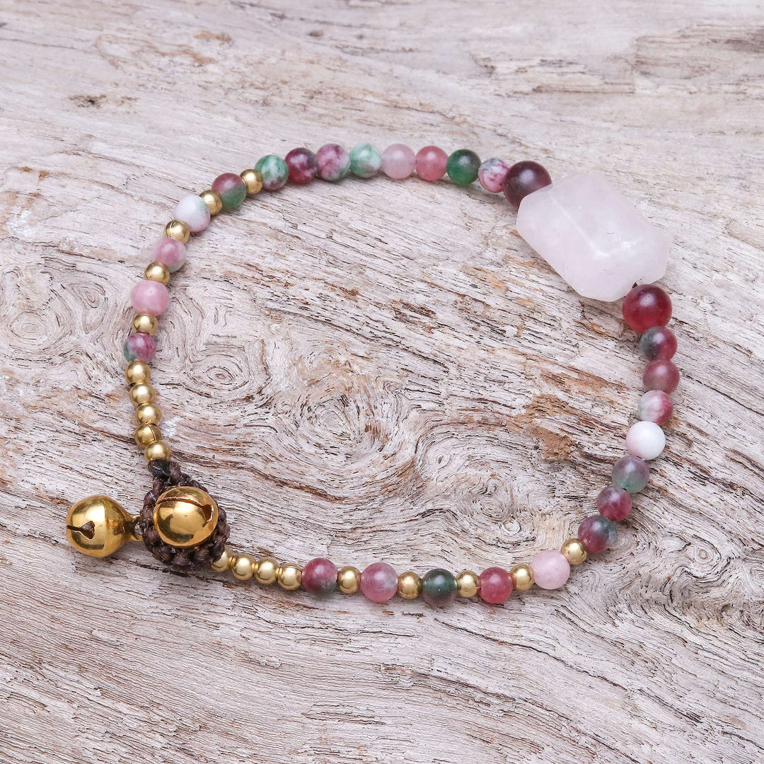 Rose Quartz and Agate Beaded Pendant Bracelet from Thailand - Magical Day