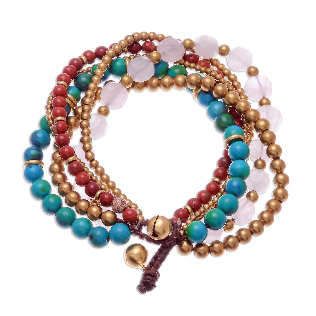 Multi-Gem Beaded Torsade Bracelet Crafted in Thailand - Thai Mood