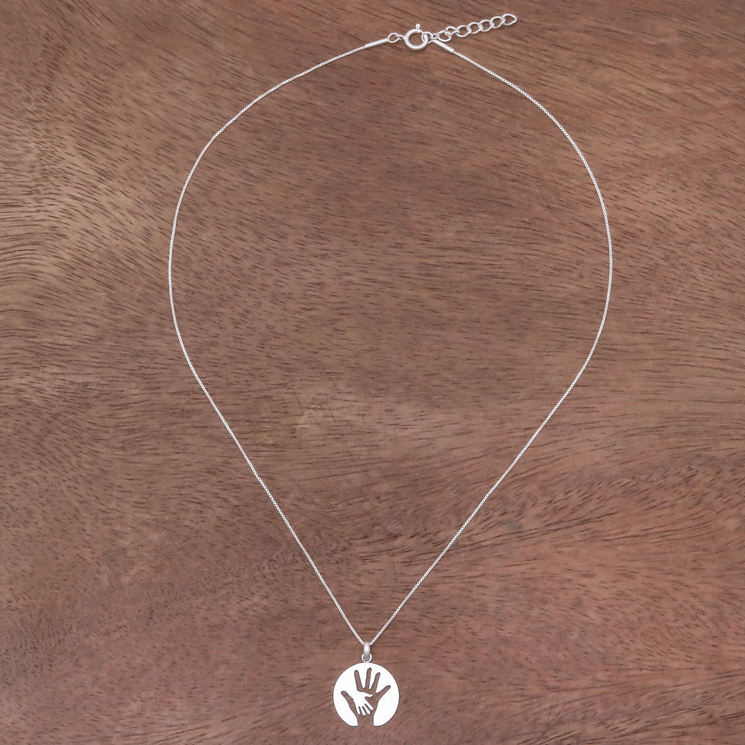 Hand Motif Inspirational Sterling Silver Pendant Necklace - Generations